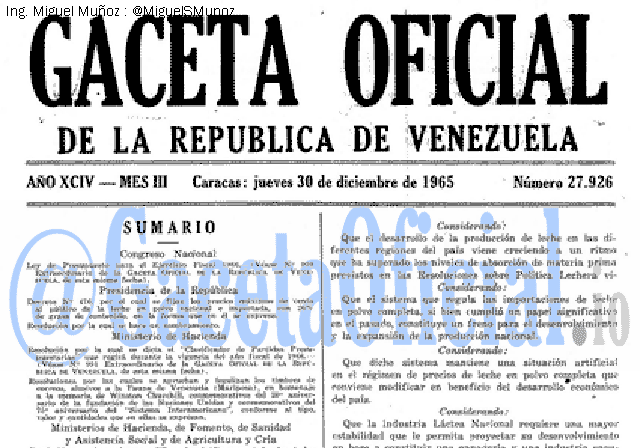 Gaceta Oficial 27926 del 30 Diciembre 1965