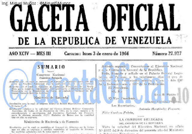 Gaceta Oficial 27927 del 3 Enero 1966