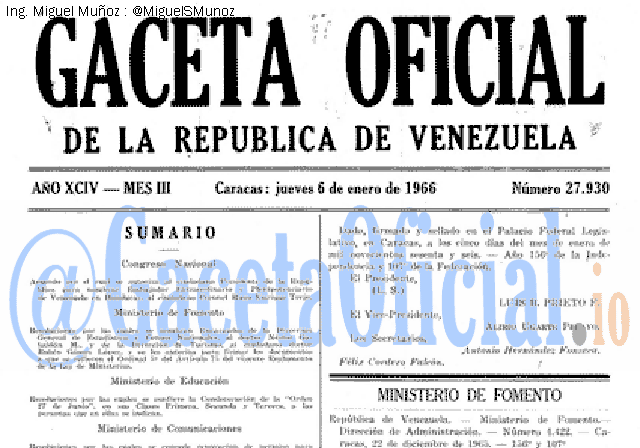 Gaceta Oficial 27930 del 6 Enero 1966
