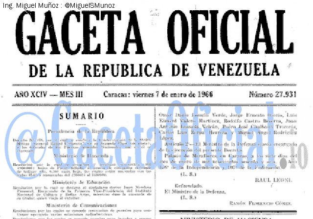 Gaceta Oficial 27931 del 7 Enero 1966