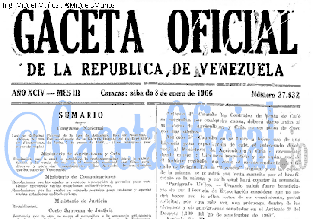 Gaceta Oficial 27932 del 8 Enero 1966