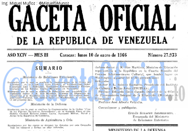 Gaceta Oficial 27933 del 10 Enero 1966