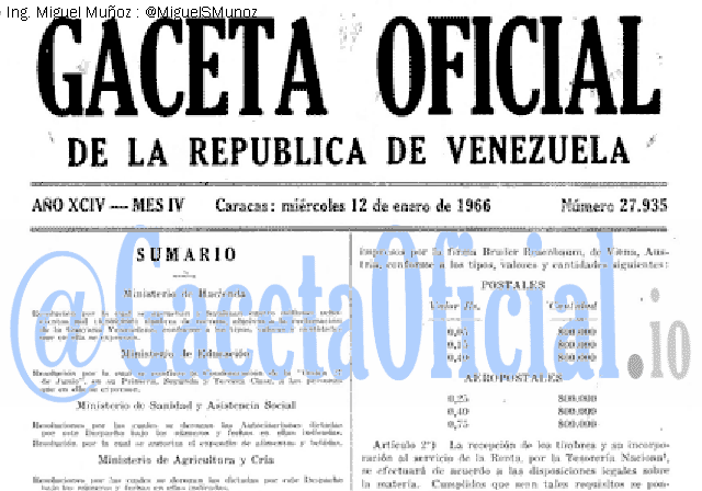 Gaceta Oficial 27935 del 12 Enero 1966