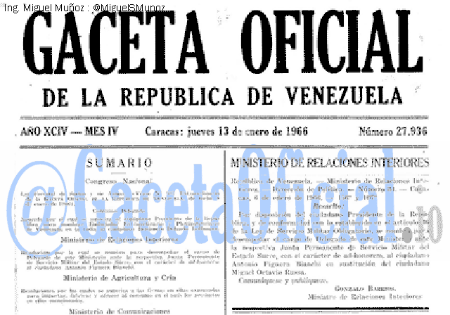 Gaceta Oficial 27936 del 13 Enero 1966