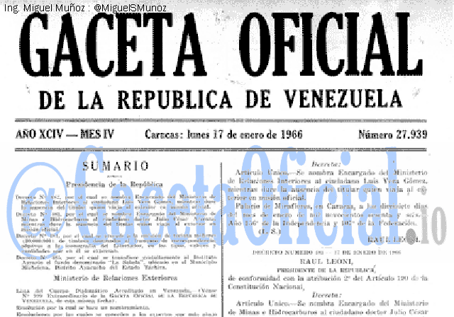 Gaceta Oficial 27939 del 17 Enero 1966