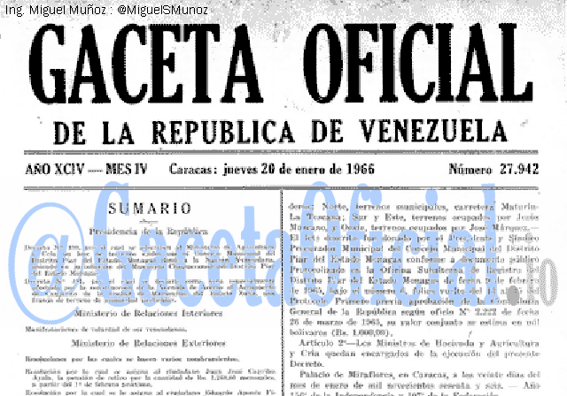 Gaceta Oficial 27942 del 20 Enero 1966