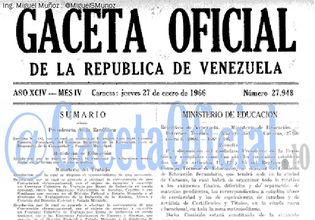 Gaceta Oficial 27948 del 27 Enero 1966