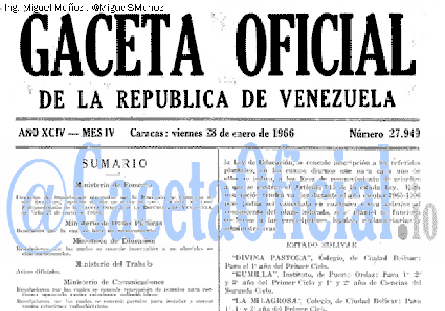 Gaceta Oficial 27949 del 28 Enero 1966