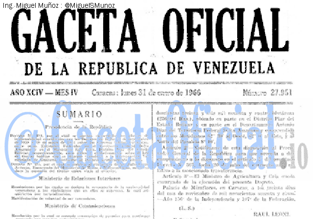 Gaceta Oficial 27951 del 31 Enero 1966