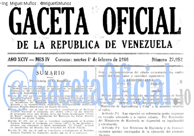 Gaceta Oficial 27952 del 1 Febrero 1966