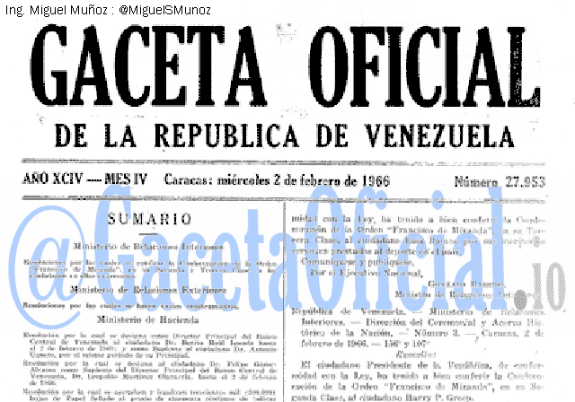 Gaceta Oficial 27953 del 2 Febrero 1966
