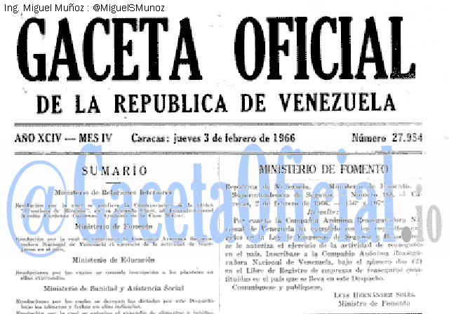 Gaceta Oficial 27954 del 3 Febrero 1966