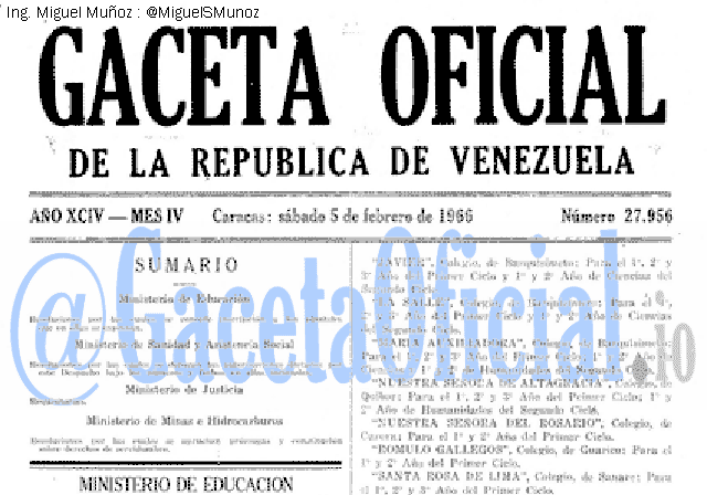 Gaceta Oficial 27956 del 5 Febrero 1966