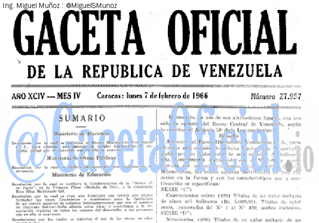 Gaceta Oficial 27957 del 7 Febrero 1966