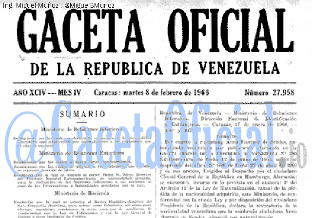 Gaceta Oficial 27958 del 8 Febrero 1966