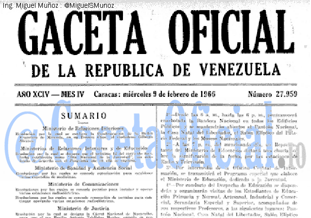 Gaceta Oficial 27959 del 9 Febrero 1966