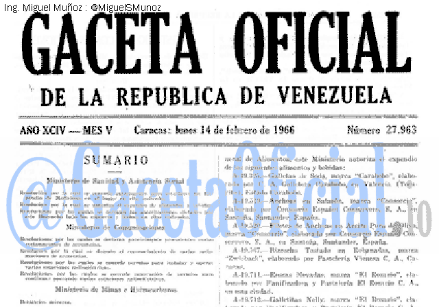 Gaceta Oficial 27963 del 14 Febrero 1966