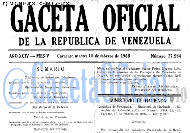 Gaceta Oficial 27964 del 15 Febrero 1966