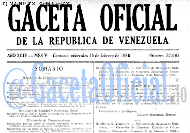 Gaceta Oficial 27965 del 16 Febrero 1966