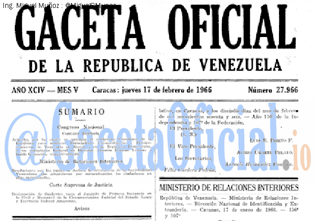 Gaceta Oficial 27966 del 17 Febrero 1966