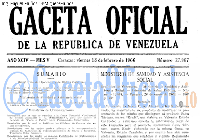 Gaceta Oficial 27967 del 18 Febrero 1966