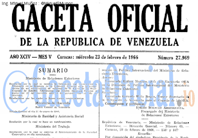 Gaceta Oficial 27969 del 23 Febrero 1966
