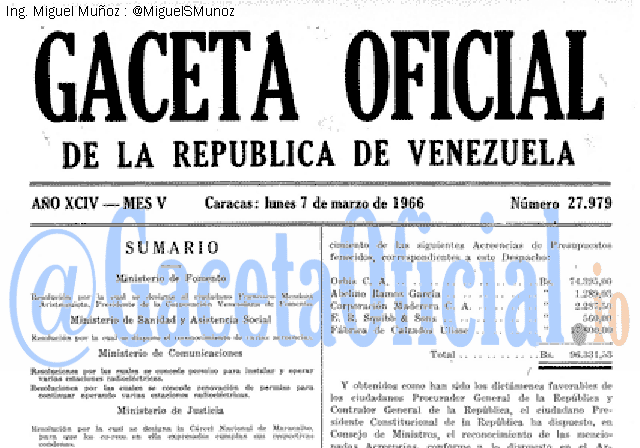 Gaceta Oficial 27979 del 7 Marzo 1966