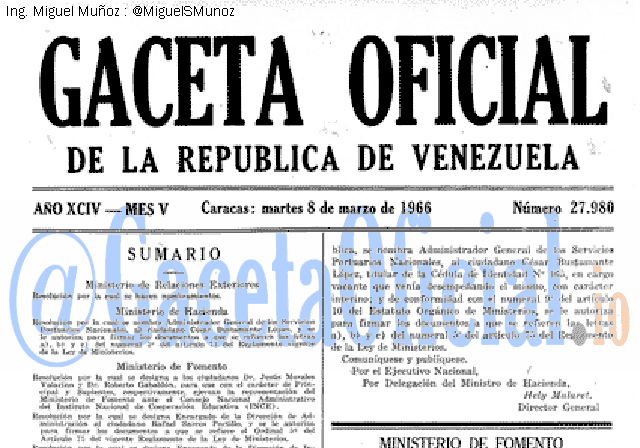 Gaceta Oficial 27980 del 8 Marzo 1966
