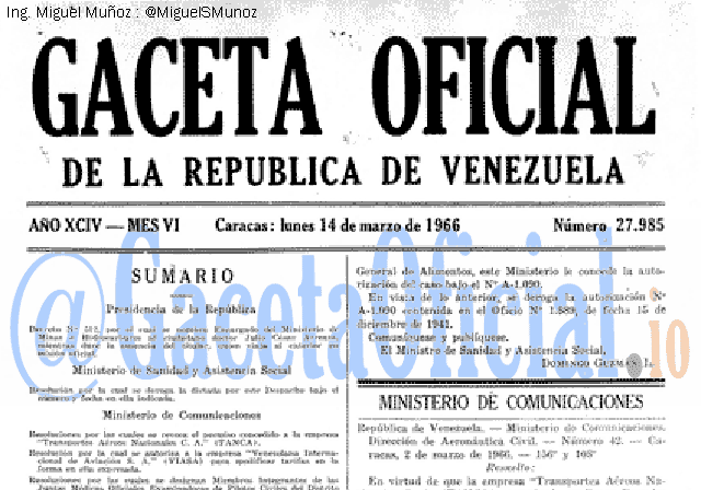 Gaceta Oficial 27985 del 14 Marzo 1966