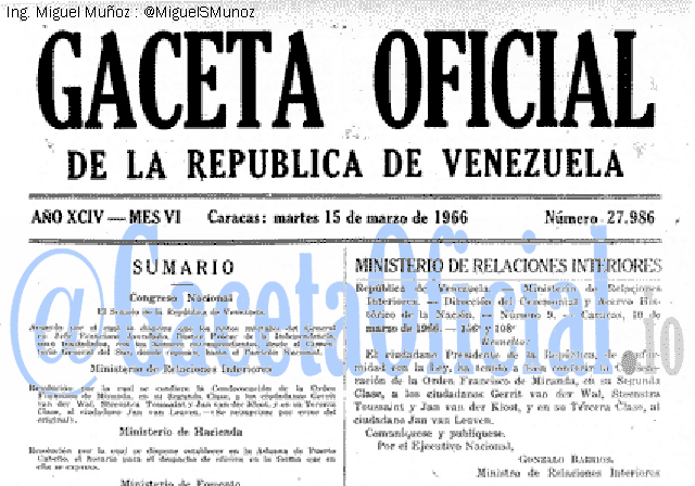 Gaceta Oficial 27986 del 15 Marzo 1966