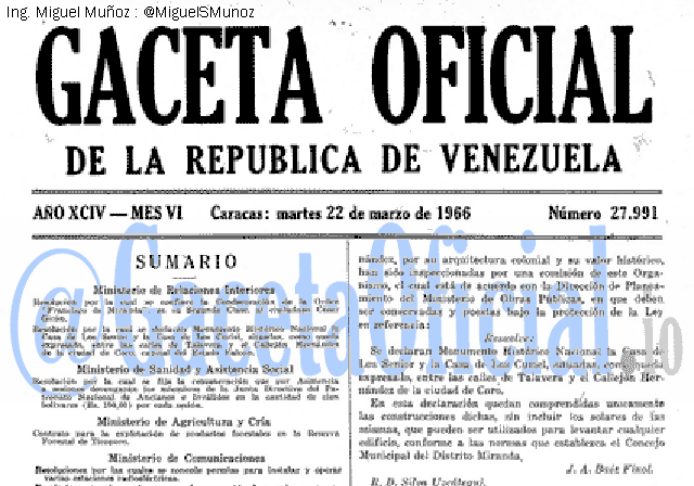 Gaceta Oficial 27991 del 22 Marzo 1966