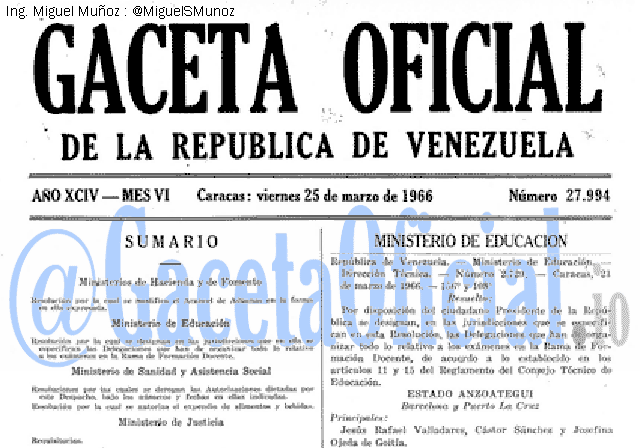 Gaceta Oficial 27994 del 25 Marzo 1966