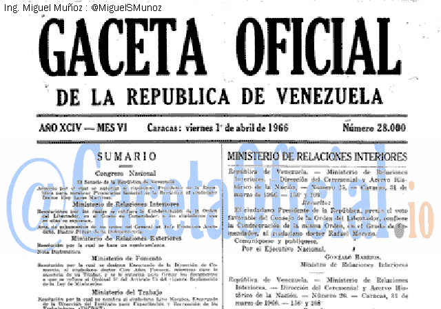Gaceta Oficial 28000 del 1 Abril 1966