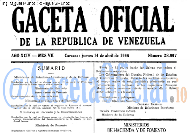 Gaceta Oficial 28007 del 14 Abril 1966