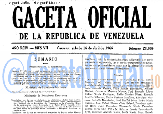 Gaceta Oficial 28009 del 16 Abril 1966