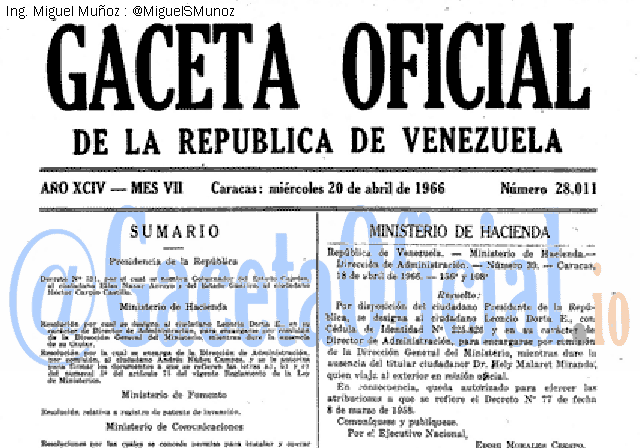 Gaceta Oficial 28011 del 20 Abril 1966