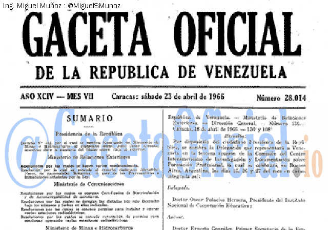 Gaceta Oficial 28014 del 23 Abril 1966