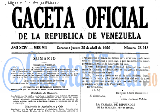 Gaceta Oficial 28018 del 28 Abril 1966