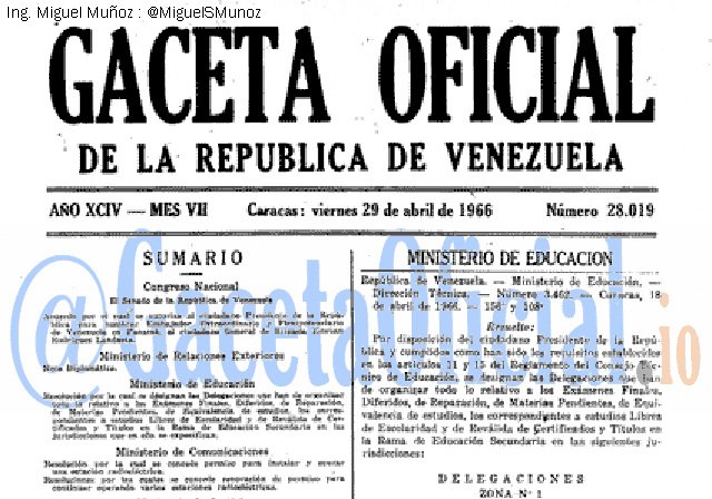 Gaceta Oficial 28019 del 29 Abril 1966