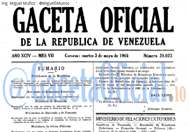 Gaceta Oficial 28022 del 3 Mayo 1966