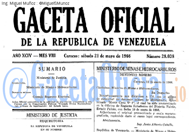 Gaceta Oficial 28038 del 21 Mayo 1966