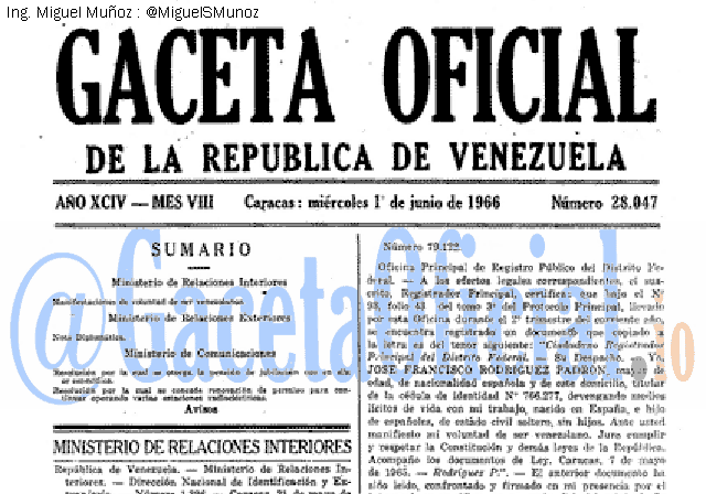 Gaceta Oficial 28047 del 1 Junio 1966
