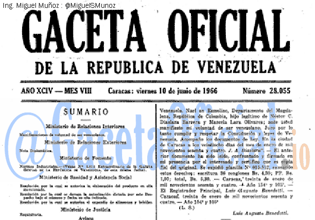 Gaceta Oficial 28055 del 10 Junio 1966