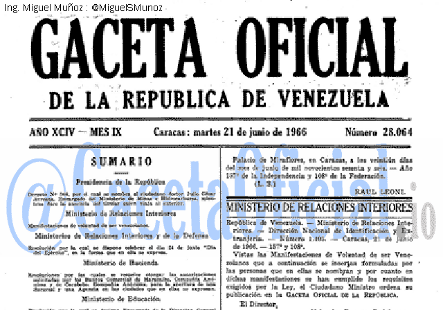 Gaceta Oficial 28064 del 21 Junio 1966