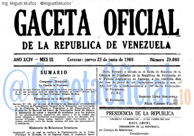 Gaceta Oficial 28066 del 23 Junio 1966