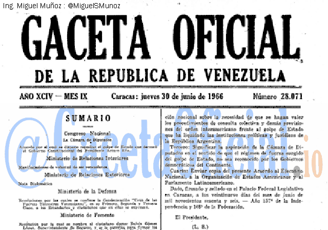 Gaceta Oficial 28071 del 30 Junio 1966