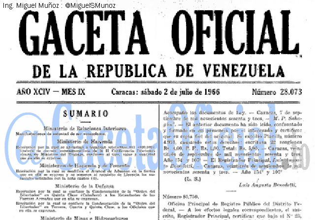 Gaceta Oficial 28073 del 2 Julio 1966