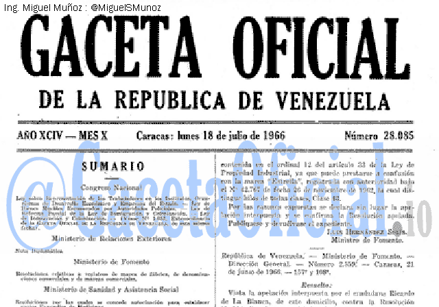 Gaceta Oficial 28085 del 18 Julio 1966