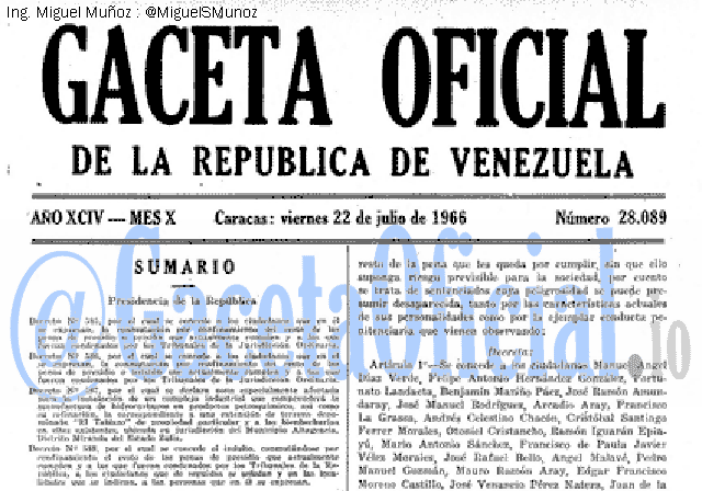 Gaceta Oficial 28089 del 22 Julio 1966