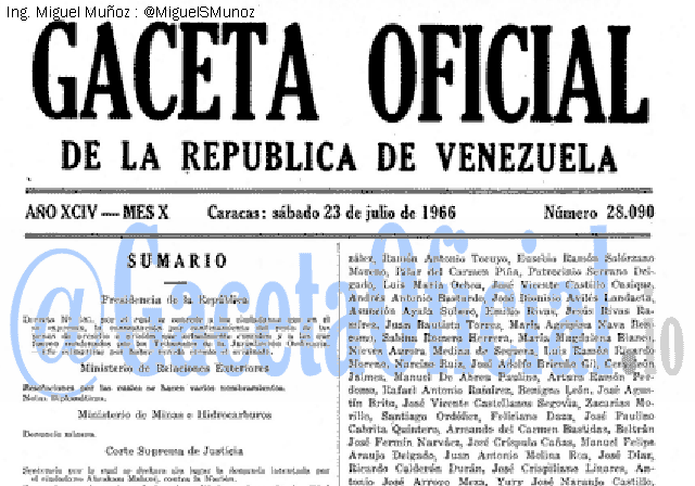 Gaceta Oficial 28090 del 23 Julio 1966
